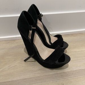 Aldo Black Wedge Shoes with Ankle Strap